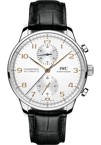 IWC Portugieser Chronograph Watch - 41.0 mm Stainless Steel Case - Silver Dial - Black Alligator Strap - IW371604