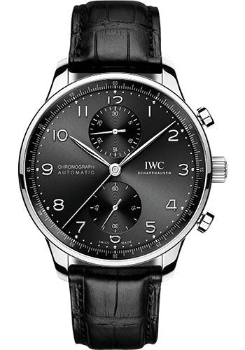 IWC Portugieser Chronograph Watch - 41.0 mm Stainless Steel Case - Black Dial - Black Alligator Strap - IW371609