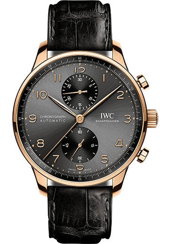 IWC Portugieser Chronograph Watch - 41.0 mm 5N Gold Case - Slate Dial - Black Alligator Strap - IW371610