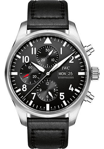 IWC Pilot's Watch Chronograph - 43 mm Stainless Steel Case - Black Dial - Black Santoni Calfskin Strap - IW377709