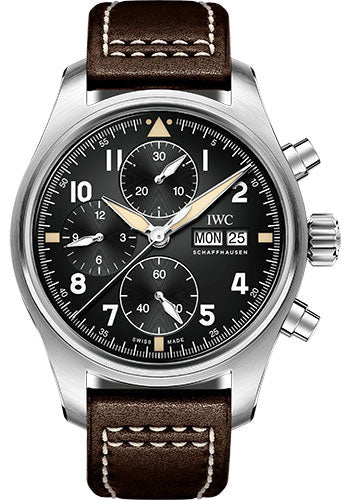 IWC Pilot's Watch Chronograph Spitfire - 41.0 mm Stainless Steel Case - Black Dial - Brown Calfskin Strap - IW387903