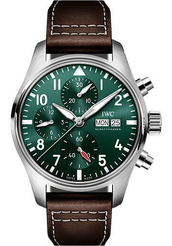 IWC Pilot's Watch Chronograph 41 - Stainless Steel Case - Green Dial - Brown Calfskin Strap - IW388103