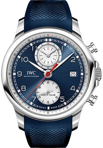 IWC Portugieser Yacht Club Chronograph Watch - 43.5 mm Stainless Steel Case - Blue Dial - Blue Rubber Strap - IW390507