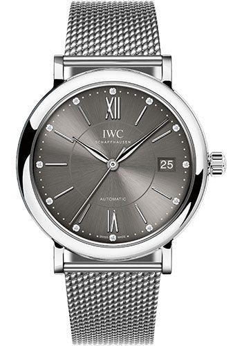 IWC Portofino Midsize Automatic Watch - 37 mm Stainless Steel Case - Grey Dial - Steel Bracelet - IW458110