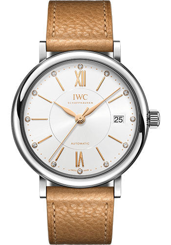 IWC Portofino Automatic 37 Edition NET-A-PORTER Watch - Stainless Steel Case - Silver-Plated Dial - Beige Calfskin Strap - IW458120