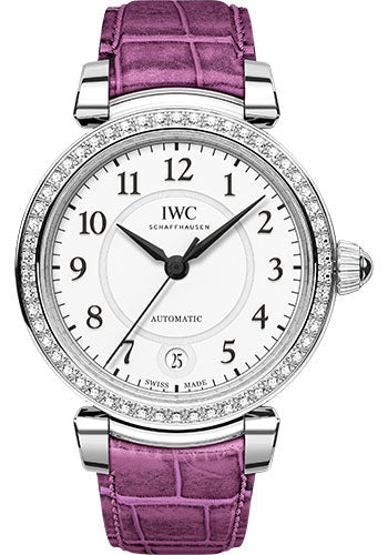 IWC Da Vinci Automatic 36 Watch - 36.0 mm Stainless Steel Case - Silver Dial - Raspberry Pink Alligator Strap - IW458308