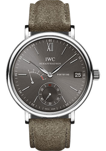 IWC Portofino Hand-Wound Eight Days Watch - 45.0 mm Stainless Steel Case - Slate-Grey Dial - Grey Suede Strap - IW510115