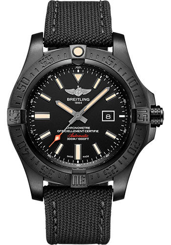 Breitling Avenger Blackbird Watch - Black Titanium - Volcano Black Dial - Black Military Strap - Tang Buckle - V17310101B1W1
