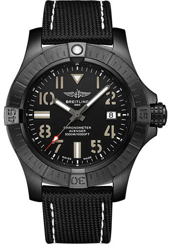 Breitling Avenger Automatic 45 Seawolf Night Mission Watch - DLC-Coated Titanium - Black Dial - Anthracite Calfskin Leather Strap - Folding Buckle - V17319101B1X2