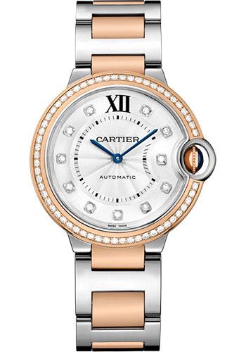 Cartier Ballon Bleu de Cartier Watch - 36 mm Steel Case - Pink Gold Diamond Bezel - Diamond Dial - W3BB0004