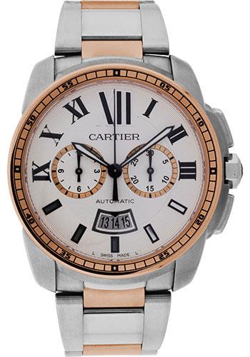 Cartier Calibre de Cartier Chronograph Watch - 42 mm Steel And Pink Gold Case - Silver Dial - W7100042