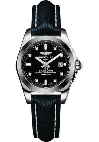 Breitling Galactic 29 Sleek Watch - Steel and Tungsten - Black Diamond Dial - Blue Calfskin Leather Strap - Tang Buckle - W72348121B1X1