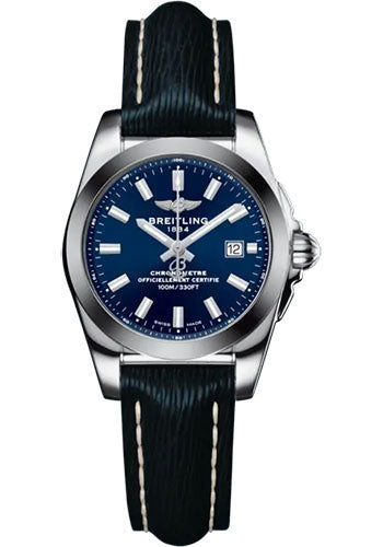 Breitling Galactic 29 Sleek Watch - Steel and Tungsten - Blue Dial - Blue Calfskin Leather Strap - Tang Buckle - W72348121C1X1
