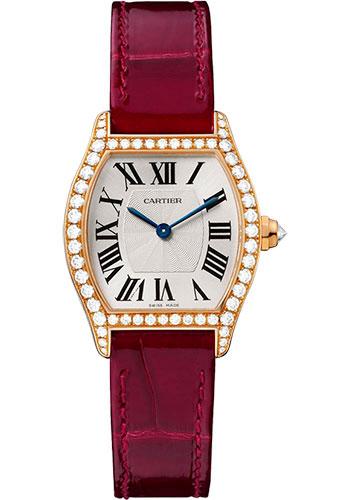 Cartier Tortue Watch - 30 mm Pink Gold Diamond Case - Bordeaux Alligator Strap - WA501006
