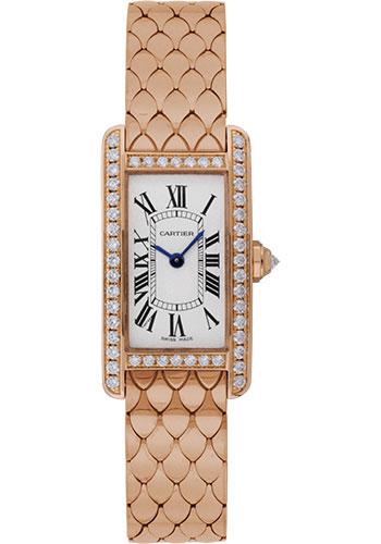 Cartier Tank Americaine Small Model Watch - 19 x 34.8 mm Pink Gold Diamond Case - WB710008