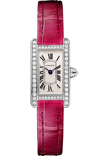 Cartier Tank Americaine Watch - 27 mm White Gold Diamond Case - Diamond Bezel - Diamond Dial - Pink Strap - WB710015