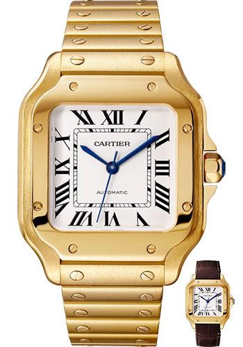 Cartier Santos de Cartier Watch - 35.1 mm Yellow Gold Case - Silvered Dial - Allilgator Strap - WGSA0010