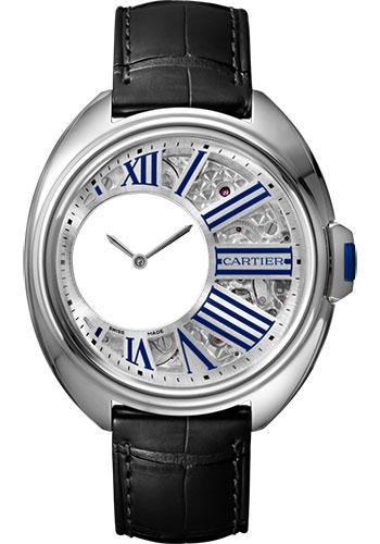 Cartier Cle de Cartier Mysterious Hours Watch - 41 mm Palladium Case - Silver Dial - Black Alligator Strap - WHCL0003
