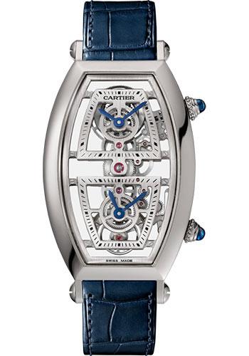 Cartier Tonneau Skeleton Xl Watch - 52.4 mm Platinum Case - Skeleton Dial - Blue Alligator Strap - WHTN0006