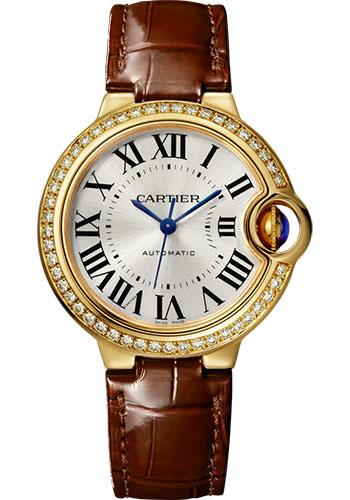 Cartier Ballon Bleu de Cartier Watch - 33 mm Yellow Gold Diamond Case - Brown Strap - WJBB0040