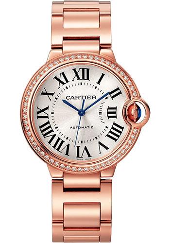 Cartier Ballon Bleu de Cartier Watch - 36 mm Rose Gold Diamond Case - Silvered Sunray-Brushed Dial - Interchangeable Bracelet - WJBB0064