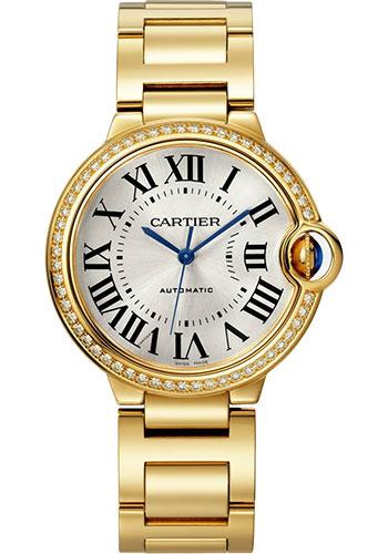 Cartier Ballon Bleu de Cartier Watch - 36 mm Yellow Gold Diamond Case - Silvered Sunray-Brushed Dial - Interchangeable Bracelet - WJBB0070