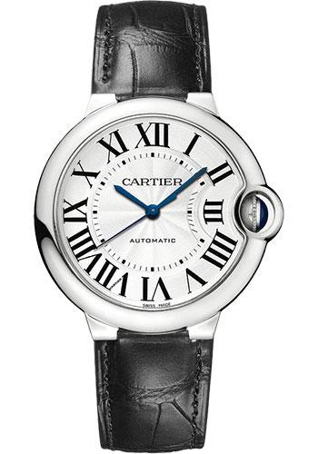 Cartier Ballon Bleu de Cartier Watch - 36 mm Steel Case - Silver Opaline Dial - Black Leather Strap - WSBB0028