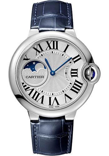 Cartier Ballon Bleu de Cartier Watch - 37 mm Steel Case - Silvered Dial - Blue Alligator Strap - WSBB0029