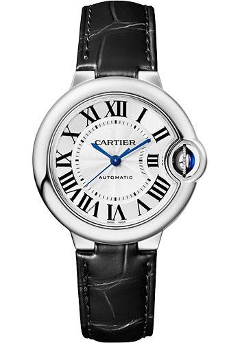 Cartier Ballon Bleu de Cartier Watch - 33 mm Steel Case - Silvered Opaline Dial - Black Alligator Strap - WSBB0030