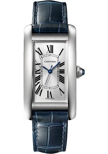 Cartier Tank Americaine Watch - 41.60 mm x 22.60 mm Steel Case - Silver Dial - Navy Blue Leather Strap - WSTA0044